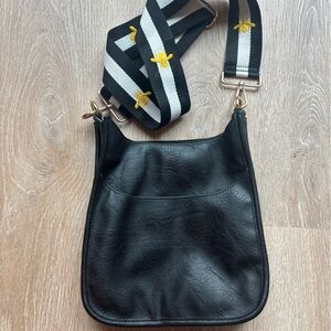 Ahdorned black vegan leather bag with strap